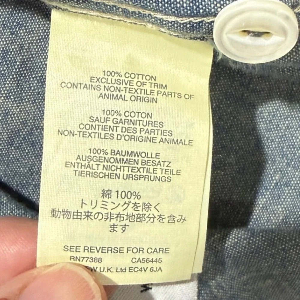 J.Crew Japanese Chambray Work Shirt Blue Slim Fit Button Front Men's S